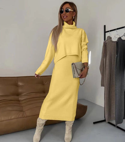 Two-Piece Set with Turtleneck Blouse & Midi Dress